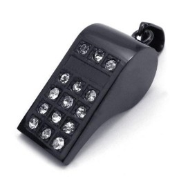 メンズ ブラック 純チタン ホイッスル ペンダントネックレス (新品)