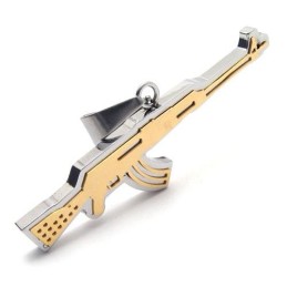 メンズ ゴールデン 純チタン AK47 ライフルペンダントネックレス