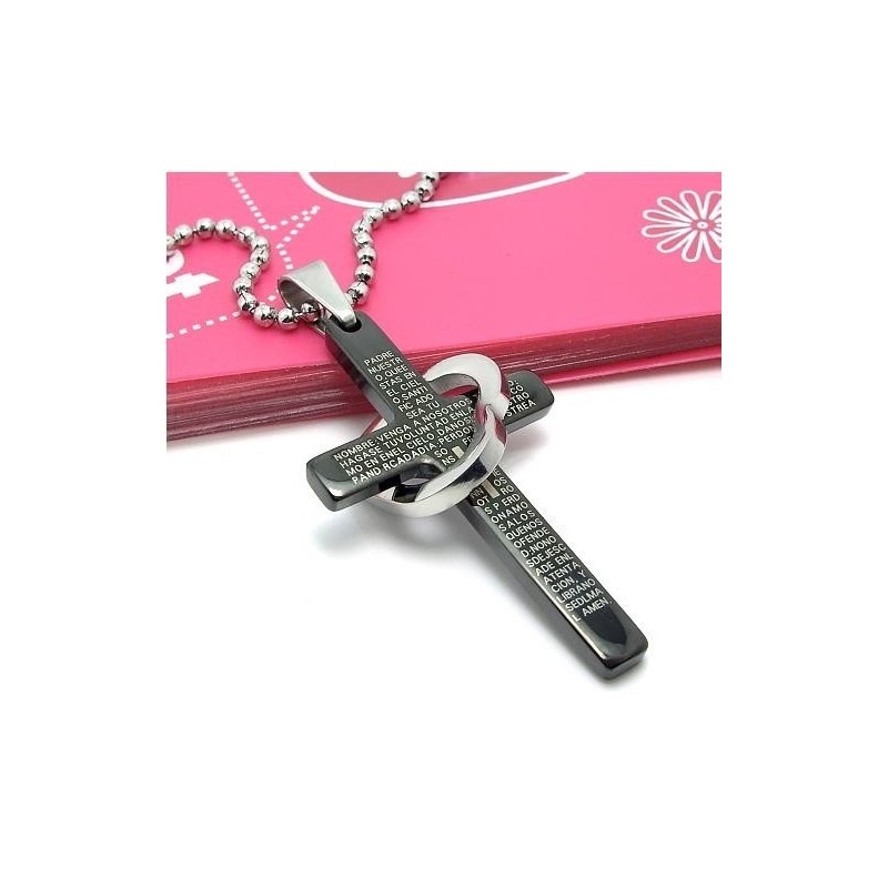 クールマン ハートクロス バイブル ブラック チタンスチール ネックレス ペンダント (新品)