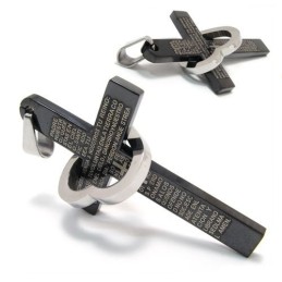 クールマン ハートクロス バイブル ブラック チタンスチール ネックレス ペンダント (新品)