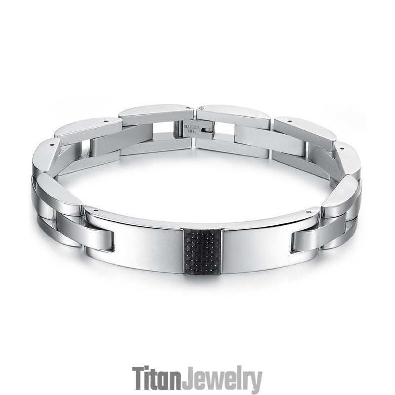 最高級品質の男性用ブラックカーボンファイバーチタンブレスレット