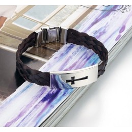 安定した品質の男性用クロスチタンレザーバングル