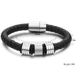 高品質ブラックチタンレザーバングル