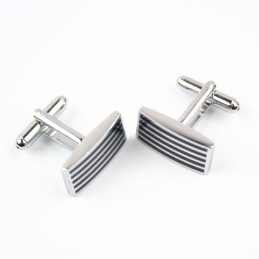 チタンとブラックIPメッキのストライプ長方形カフスボタン