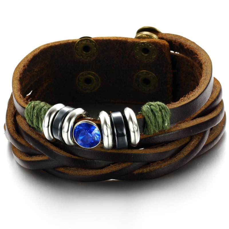 完全な仕様のラインストーン付きチタンレザーバングル