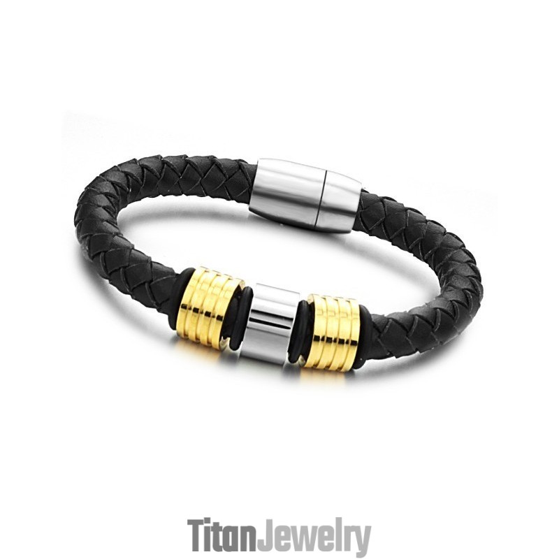 高品質のブラックチタンレザーバングル