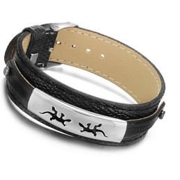 高品質ブラックチタンレザーバングル
