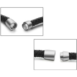 最高級ブラックチタンレザーバングル