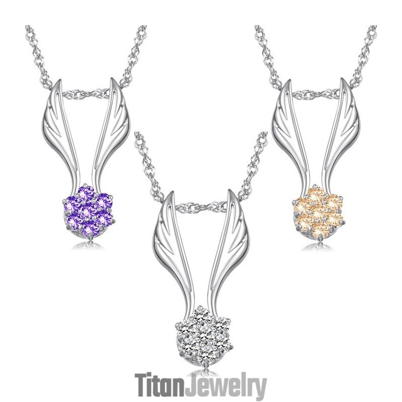 使いやすい女性用翼型プラチナメッキチタンネックレス（ラインストーン付き）