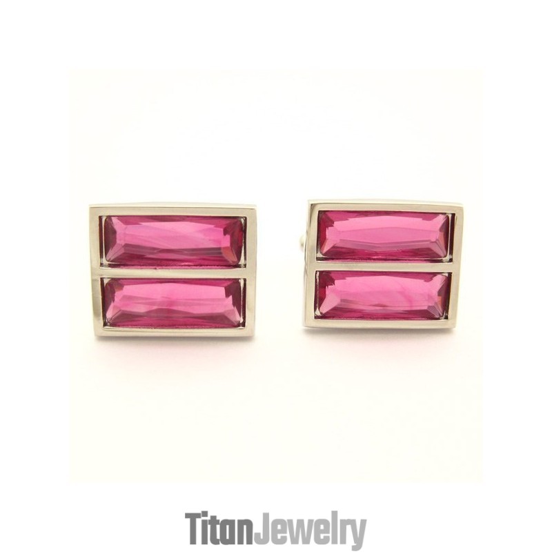 輝くピーチブロークリスタルを使用したファッションチタン製長方形カフスボタン