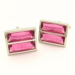 輝くピーチブロークリスタルを使用したファッションチタン製長方形カフスボタン