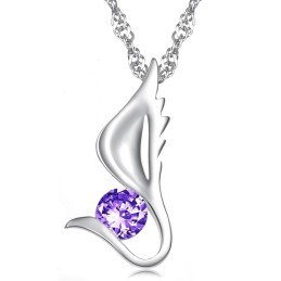 品質の女王女性用翼型プラチナメッキチタンネックレス（ダイヤモンド付き）