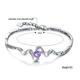 高品質の女性用パープルプラチナメッキチタンブレスレット（ダイヤモンド付き）