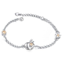 豊富なバリエーションの女性用アップルシェイププラチナメッキチタンブレスレット（ダイヤモンド付き）
