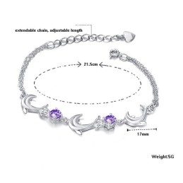 品質と量を保証する女性用イルカ型プラチナメッキチタンブレスレット（クリスタル付き）