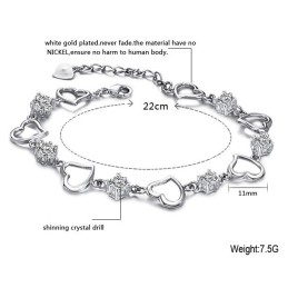 高品質の女性用スイートハート型プラチナメッキチタンブレスレット（ダイヤモンド付き）
