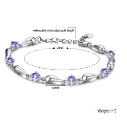 耐久性のある女性用パープルプラチナメッキチタンブレスレット（ダイヤモンド付き）