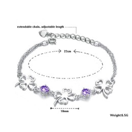 高品質の女性用クローバー型プラチナメッキチタンブレスレット（ダイヤモンド付き）