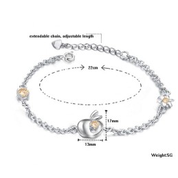 完全な仕様の女性用アップルシェイププラチナメッキチタンブレスレットダイヤモンド付き