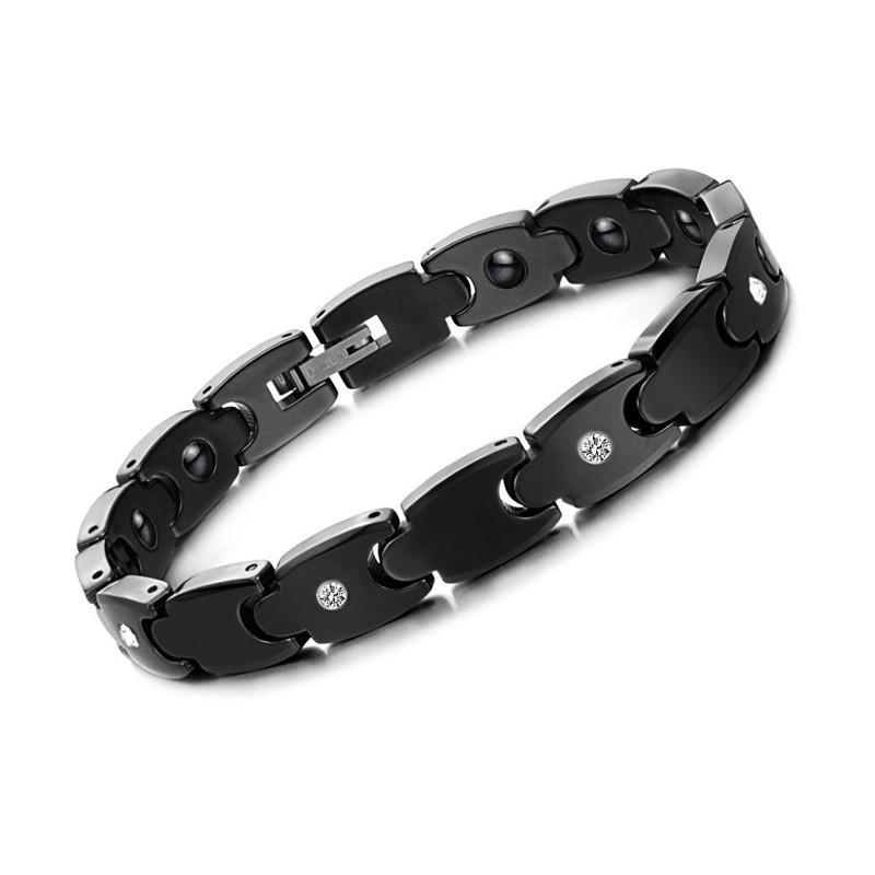 高品質ブラックタングステンセラミックブレスレット（ラインストーン付き）