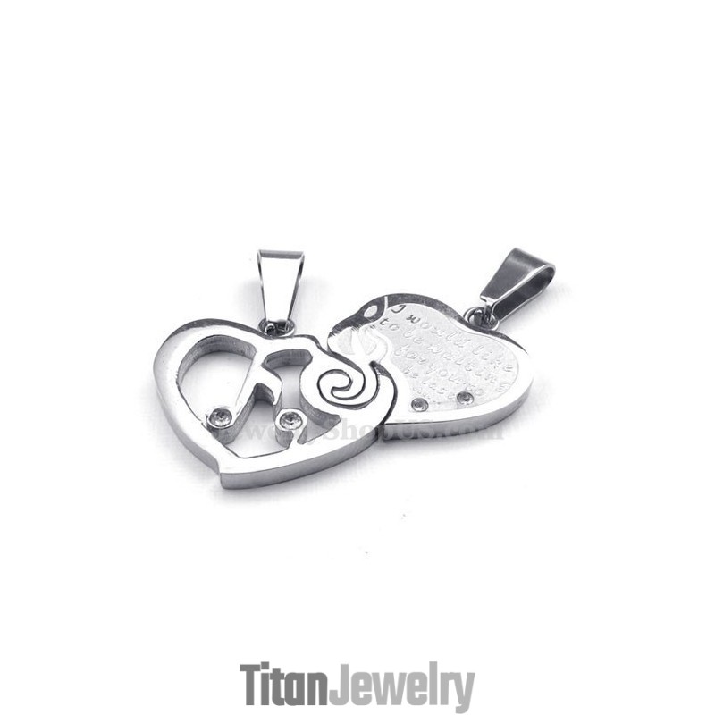 シルバーチタンカップルハートペンダントネックレス（チェーン無料）（1ペア）