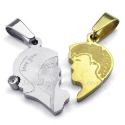 チタン製カップル用スプリットハートペンダントネックレス（チェーン無料）（1ペア）