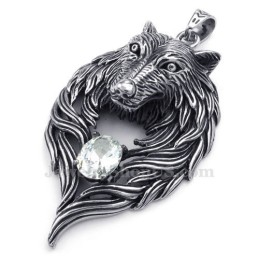 ホワイトジルコンチタンウルフペンダントネックレス（フリーチェーン）