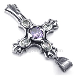 パープルジルコンチタンクロスペンダントネックレス（チェーン無料）