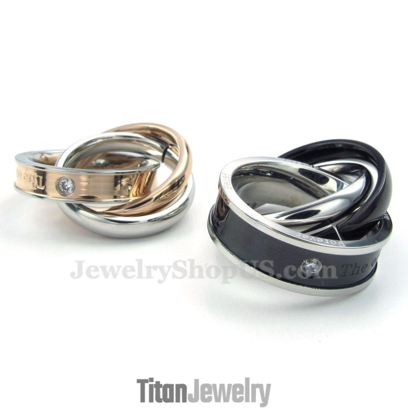 チタンカップルインターロッキングサークルペンダントネックレス（フリーチェーン）（1ペア）