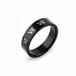 ローマ数字メンズ 6mm ブラックチタンリング