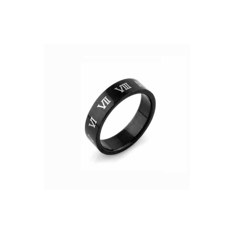 ローマ数字メンズ 6mm ブラックチタンリング ローマ数字メンズ 6mm ブラックチタンリング