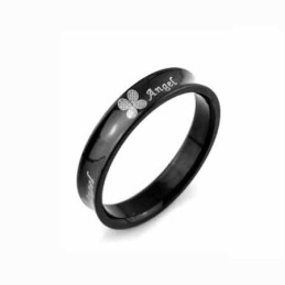 四つ葉のクローバー メンズ 6mm ブラックチタンリング
