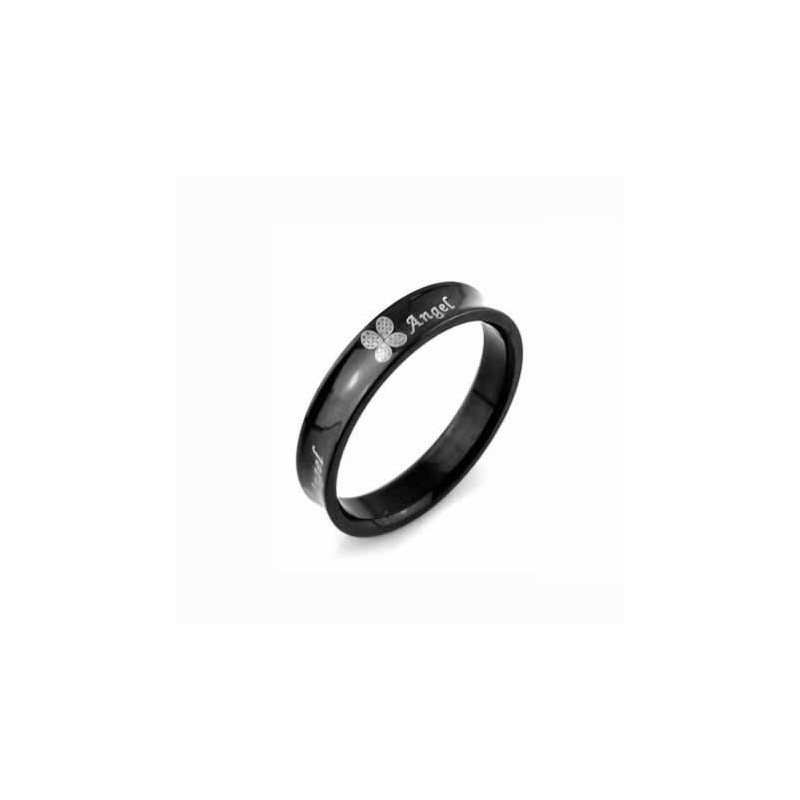 四つ葉のクローバー メンズ 6mm ブラックチタンリング 四つ葉のクローバー メンズ 6mm ブラックチタンリング