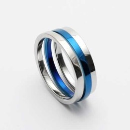 メンズ 6mm ブルー＆シルバーカラー チタンリング