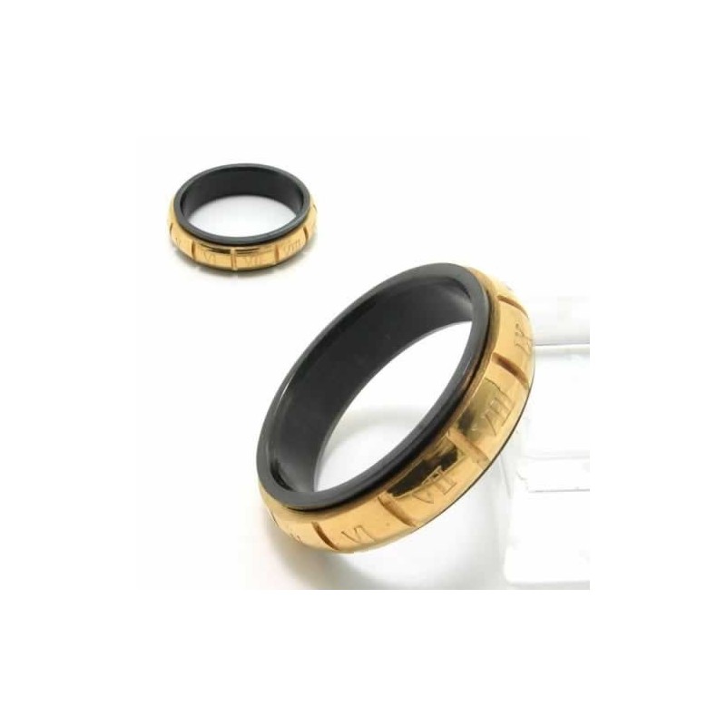 ローマ数字 6mm ブラックチタン&ゴールドコートバンドリング ローマ数字 6mm ブラックチタン&ゴールドコートバンドリング