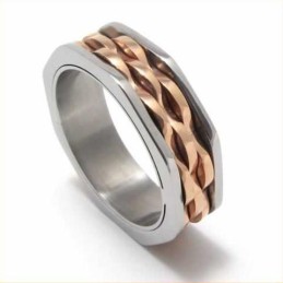 7mm ユニセックス ウェーブ チタン＆ゴールドリング