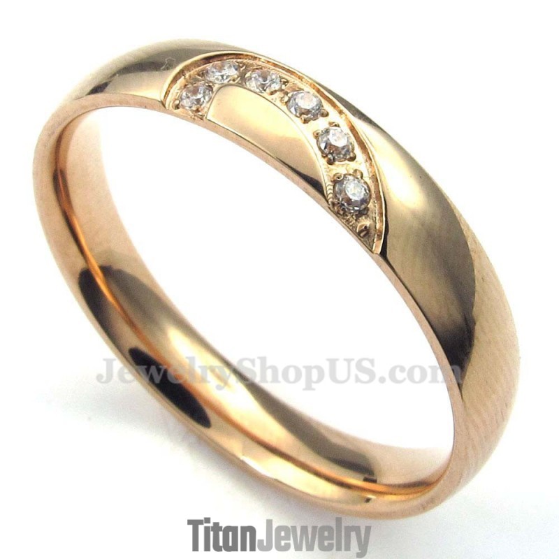 ホワイトジルコン付きゴールドチタンハートリング