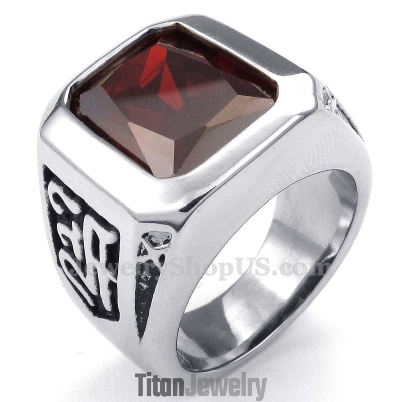 レッドジルコン付きチタンリング