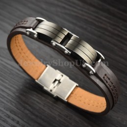 クラシカルなメンズチタンレザーブレスレット C963