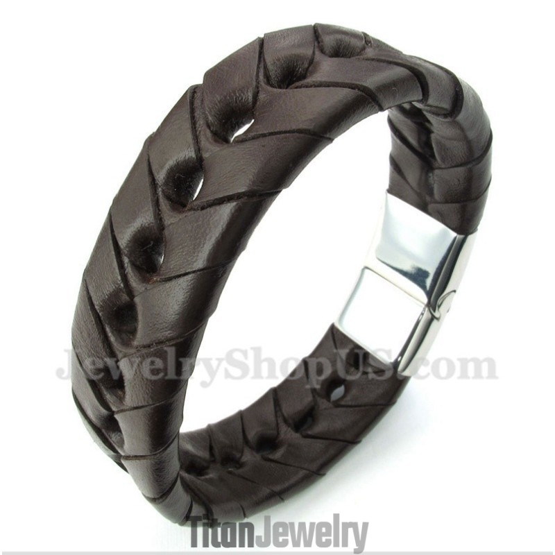 メンズチタンレザーブレスレット