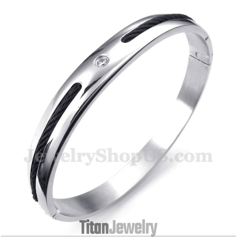 メンズ チタン ブラック ケーブル ダイヤモンド ブレスレット