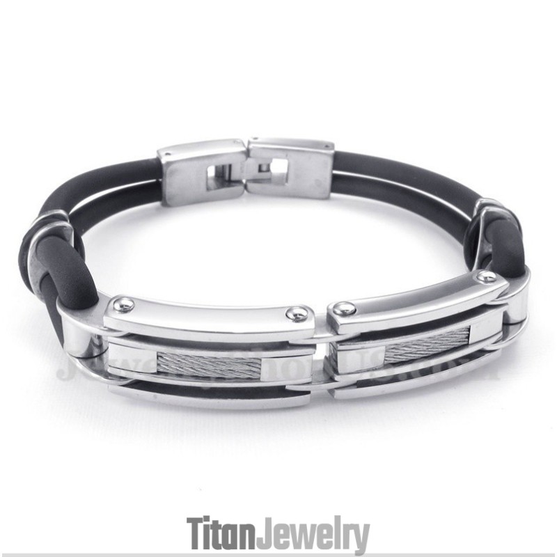 メンズチタンラバーケーブルブレスレット