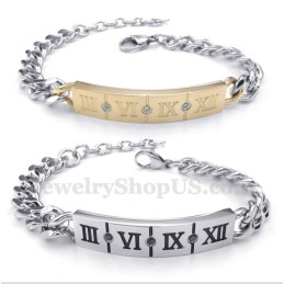 チタン製ローマ数字ダイヤモンドカップルブレスレット（1ペア）