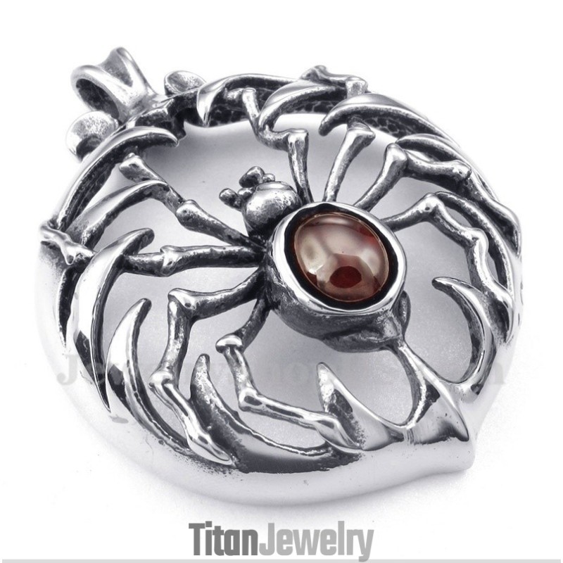 メンズチタンレッドダイヤモンドスパイダーペンダント（フリーチェーン付き）