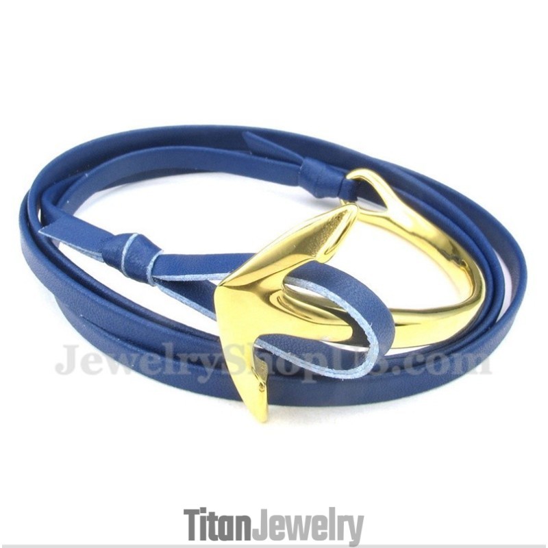 メンズチタンレザーアンカーブレスレット