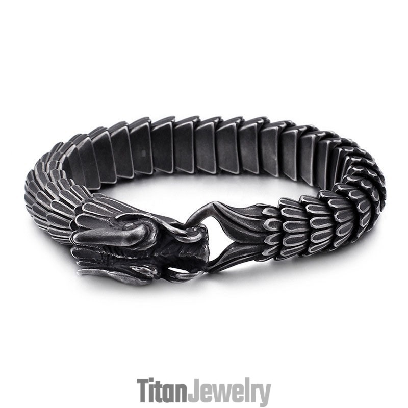 ヴィンテージ ドラゴンスケール柄 メンズ チタンブレスレット