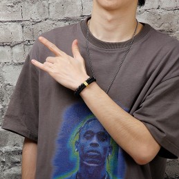 ターコイズチタンブレスレット　ファッションメンズクロスレザーブレスレット