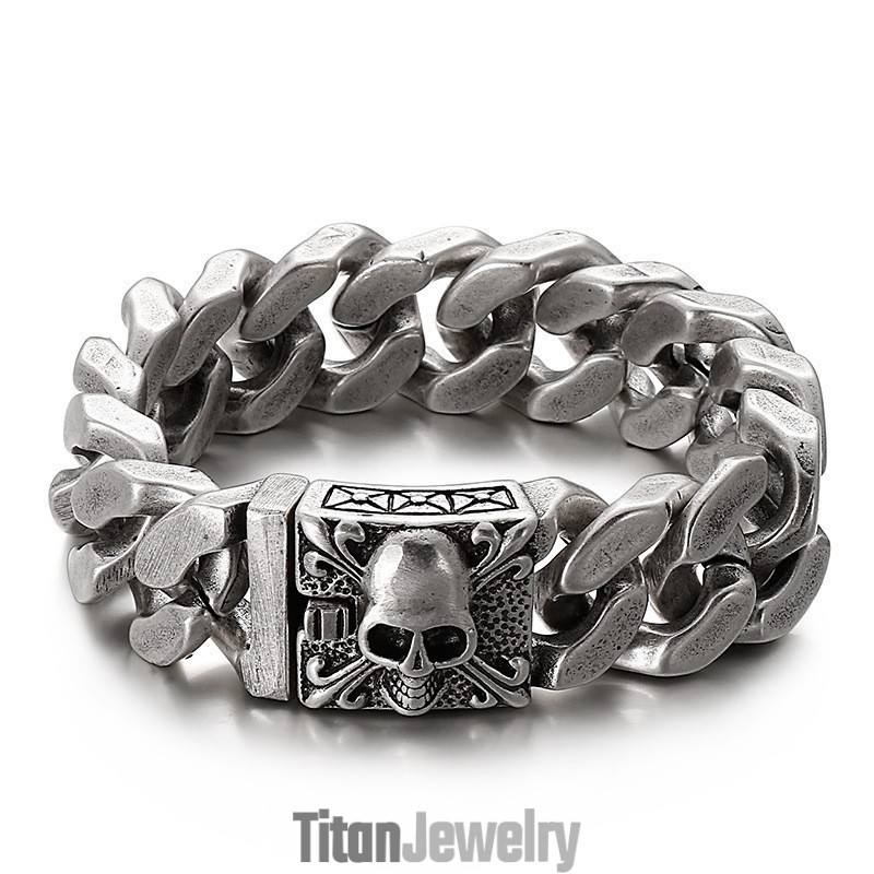 キューバチタンチェーンブレスレット メンズチタンスカルブレスレット