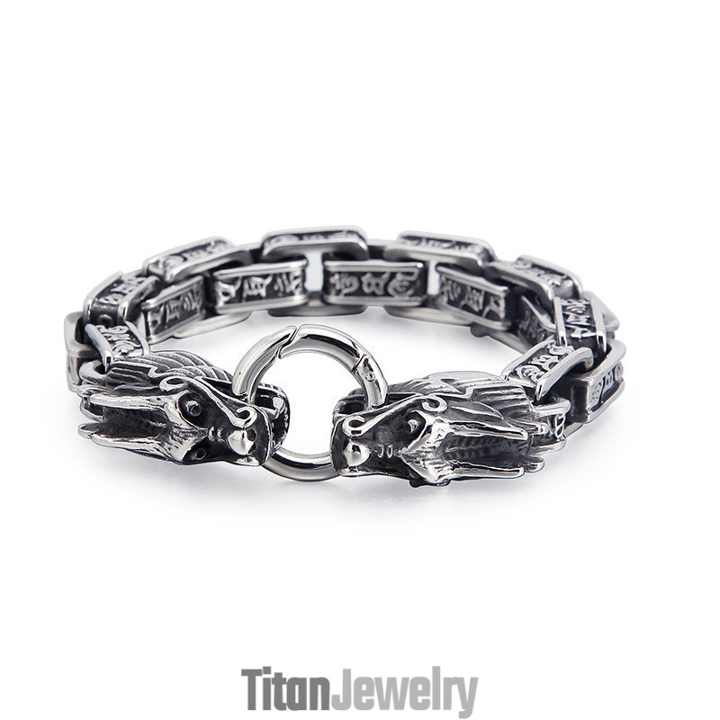 メンズ向けファッションクールチタンドラゴンヘッドジュエリーヴィンテージタイドメンズ鋳造チタンドラゴンブレスレット