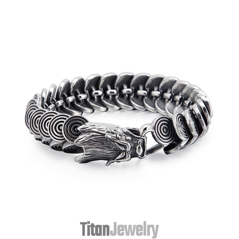 メンズ向けファッションクールチタンドラゴンヘッドジュエリー。ヴィンテージタイドメンズ鋳造チタンドラゴンブレスレット。